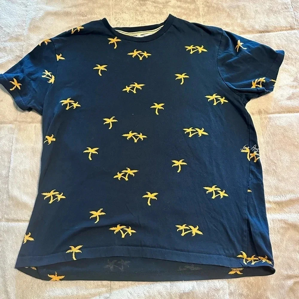 Denim & Flower T-Shirt Men’s Size XL Navy Palm Trees Tee Vacation
